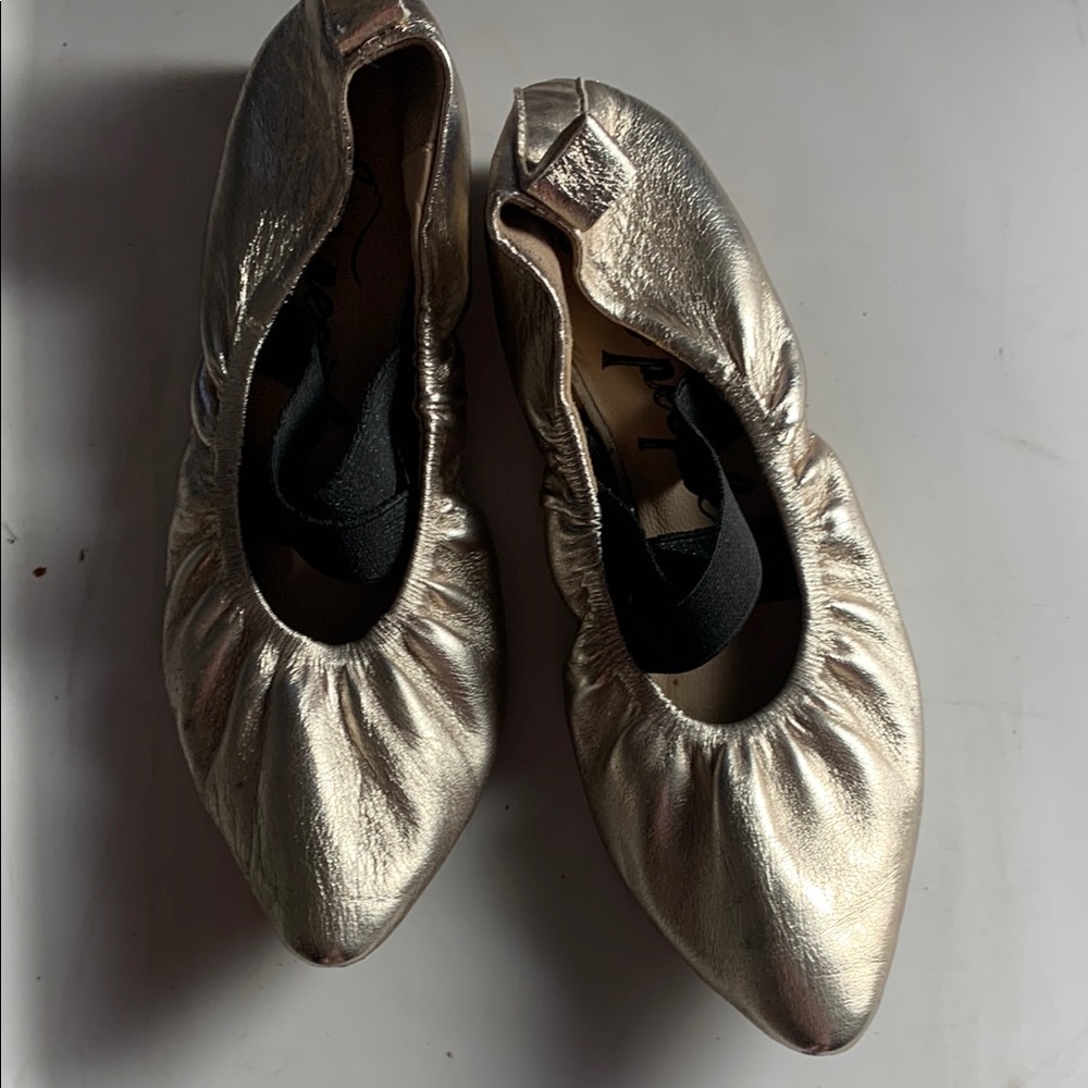 Free People gold Ballet Flats with Elastic Ruched Design
